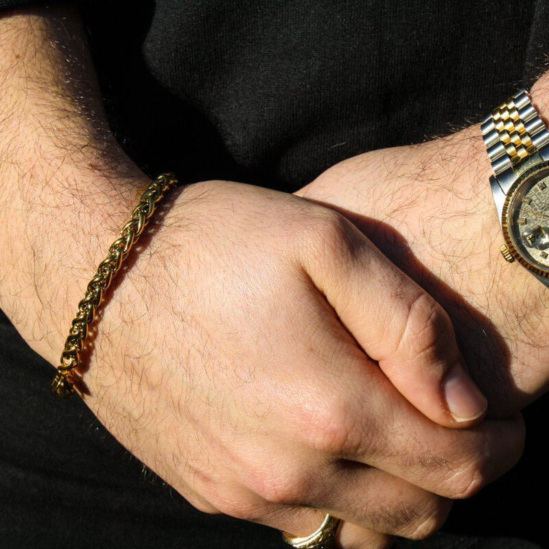 Nikza Exclushiv Premium Men's Gold Plated Round Wheat Bracelet For Men (8  Inch)